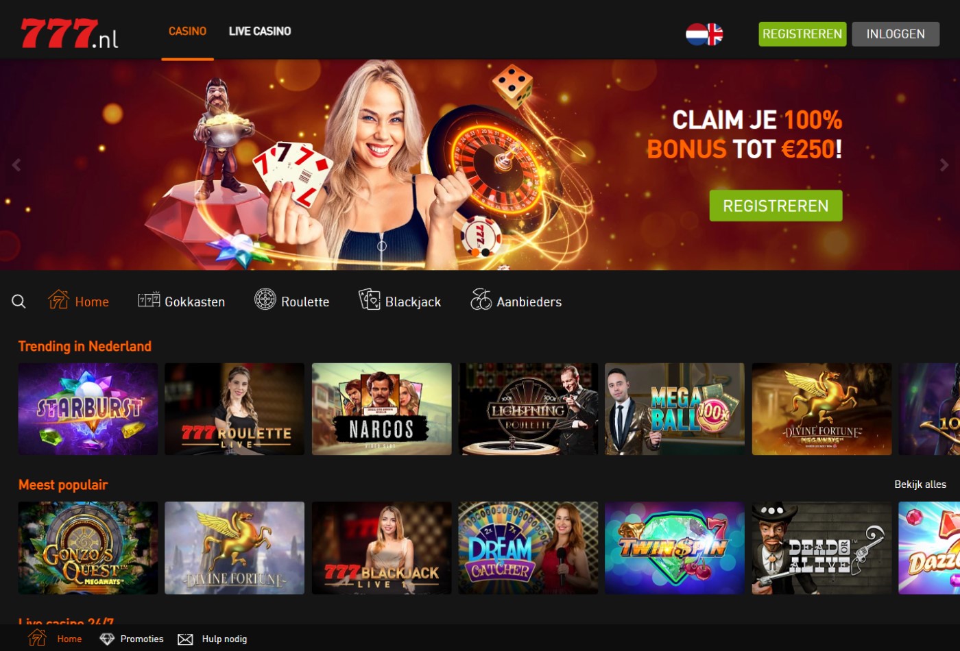 777 Casino homepage