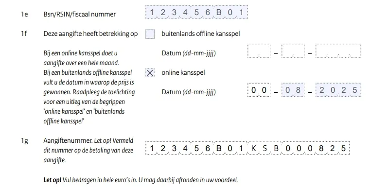 Aangiftenummer kansspelbelasting