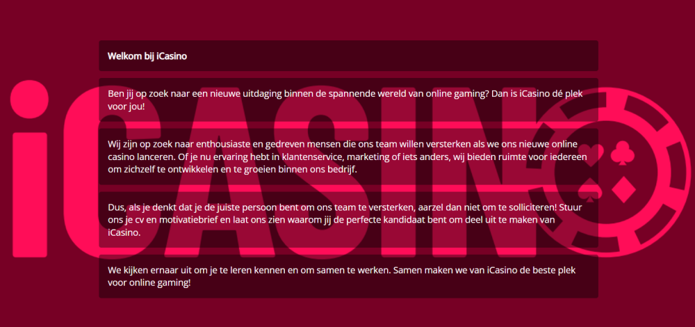 Screenshot icasino website