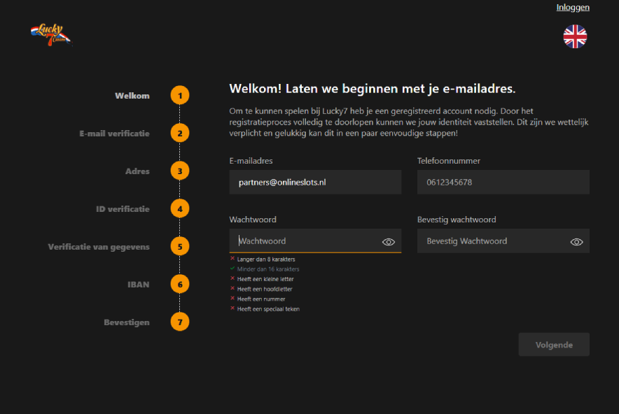 Lucky 7 Casino registreren