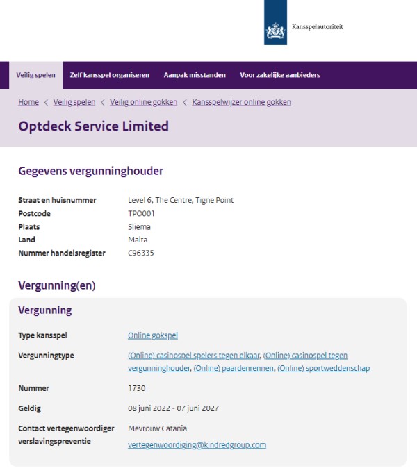 Optdeck Service Ltd Vergunning