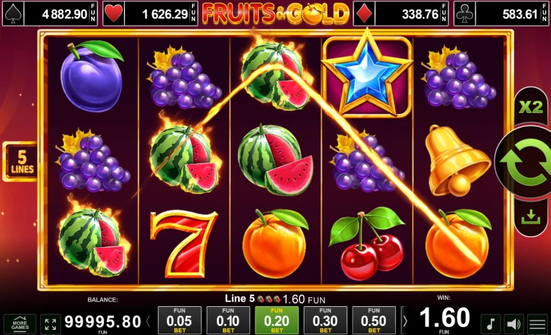 Fruits & Gold diagonale winlijn