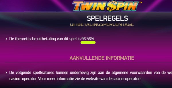 Twin Spin uitbetalingspercentage