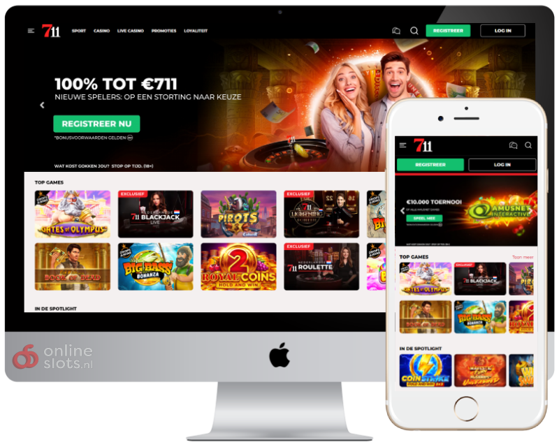 Casino 711 interface dashboard met spellen en promoties