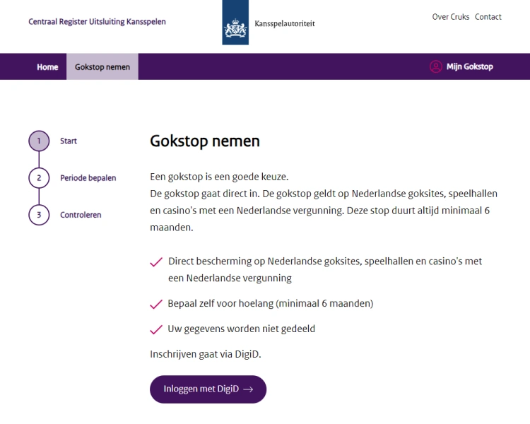 gokstop nemen cruksregister